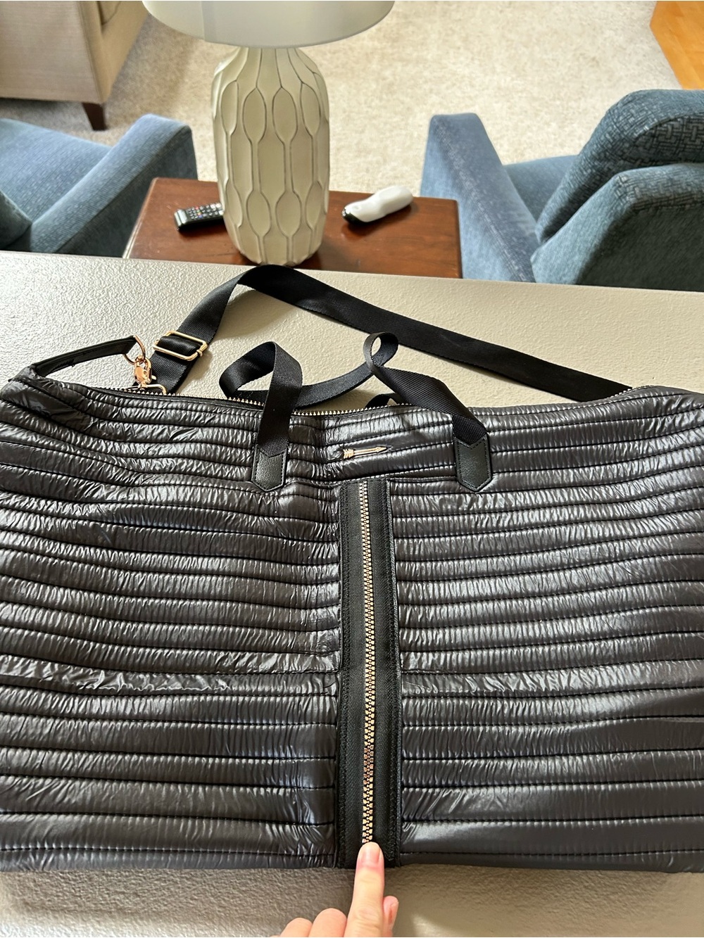 Stella & Dot Black Quilted Puffer Travel Tote